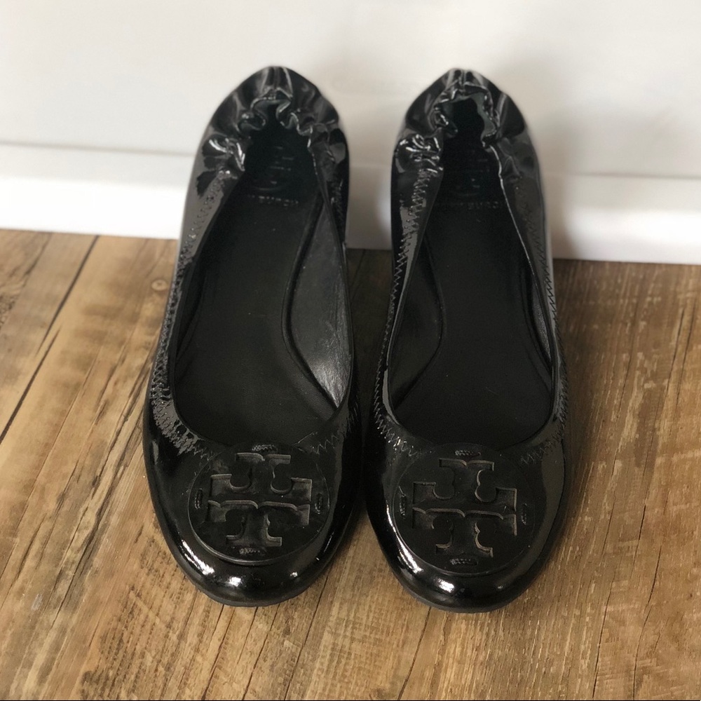 Black patent leather Tory Burch travel flats